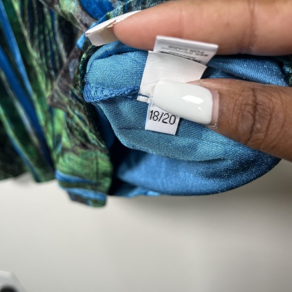 Women‎ Y2K Crushed Velvet Babydoll Top 1X Blue Green Empire Waist 3/4 Sleeve - Picture 8 of 10